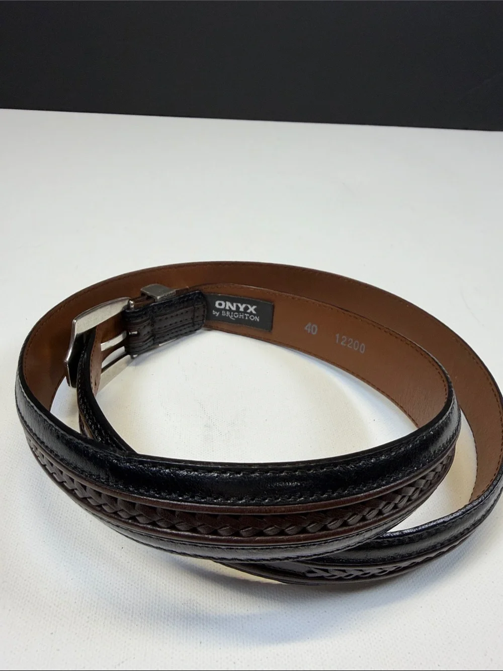 ONYX BY BRIGHTON MENS BLACK BROWN LEATHER WESTERN  SIZE 40 SILVER BUCKLE